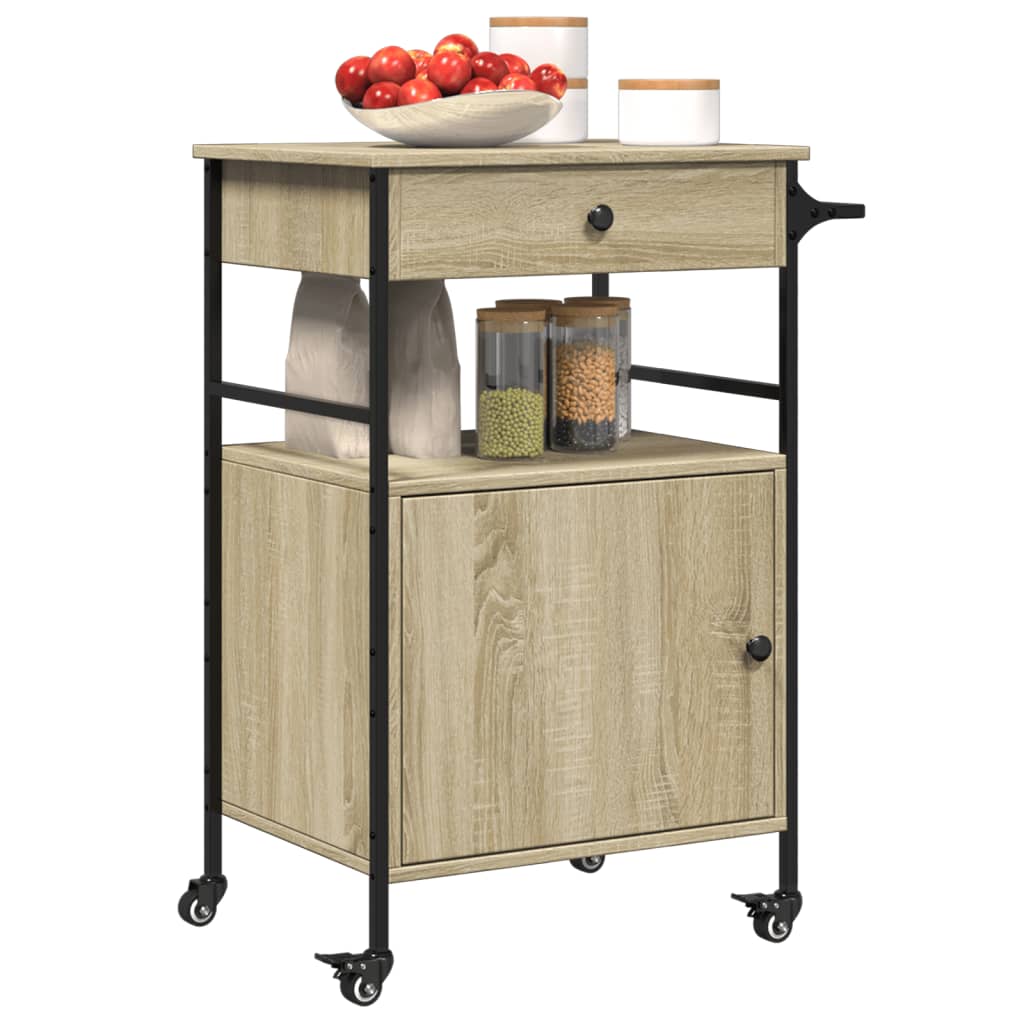 Carrello da Cucina Rovere Sonoma 56x43x89,5cm Legno Multistrato - homemem39