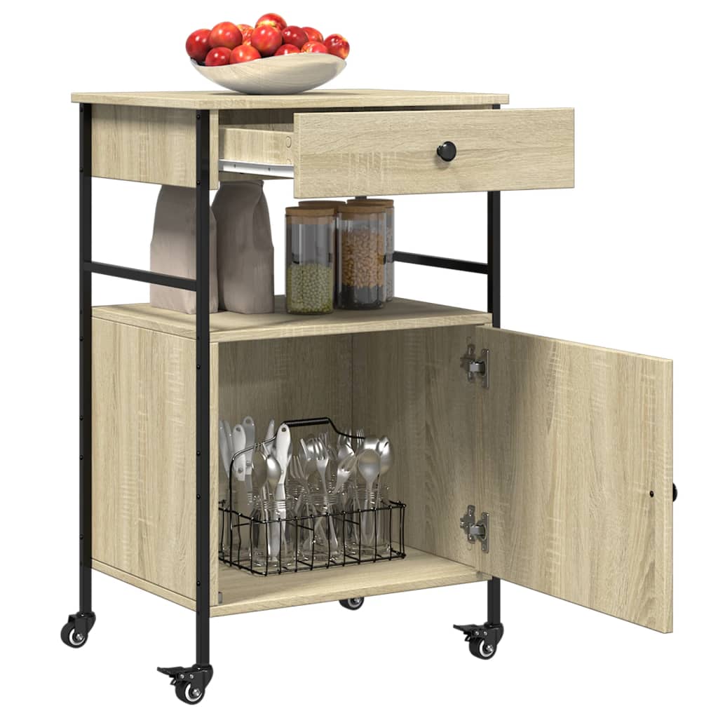 Carrello da Cucina Rovere Sonoma 56x43x89,5cm Legno Multistrato - homemem39