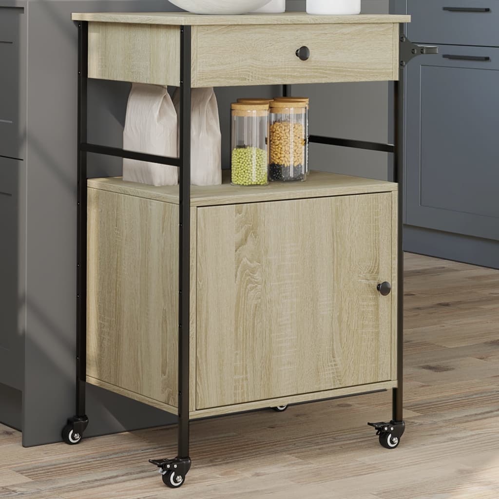 Carrello da Cucina Rovere Sonoma 56x43x89,5cm Legno Multistrato - homemem39