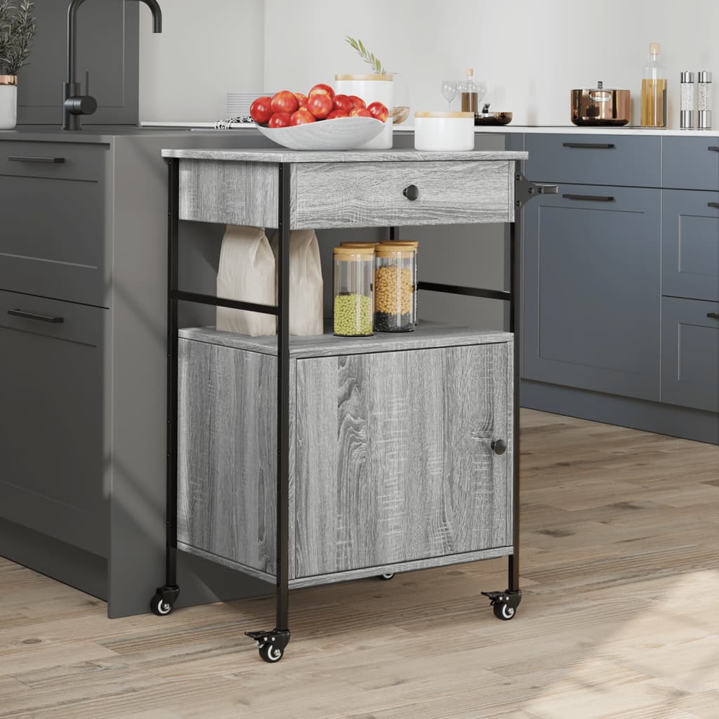 Carrello da Cucina Grigio Sonoma 56x43x89,5cm Legno Multistrato - homemem39