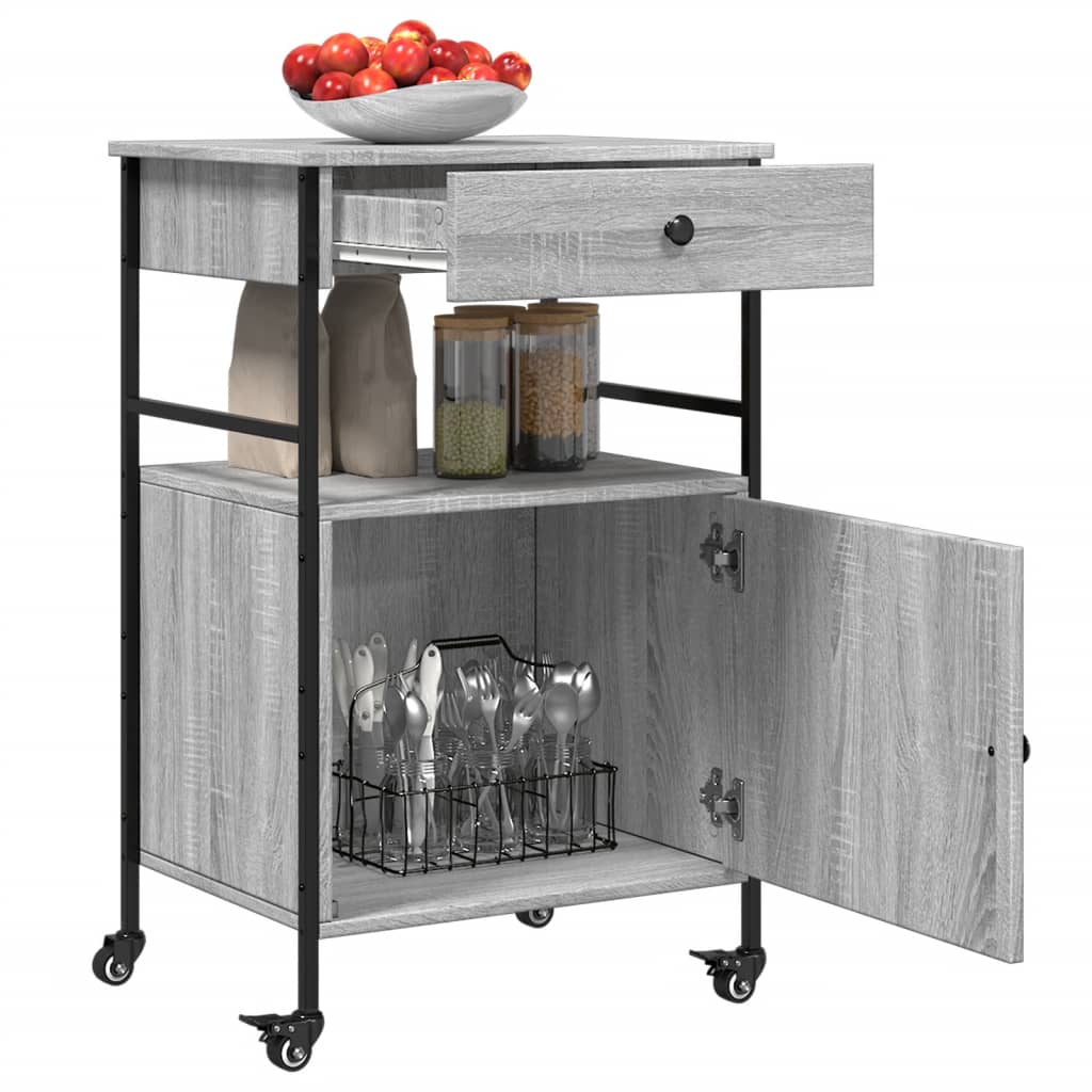 Carrello da Cucina Grigio Sonoma 56x43x89,5cm Legno Multistrato - homemem39