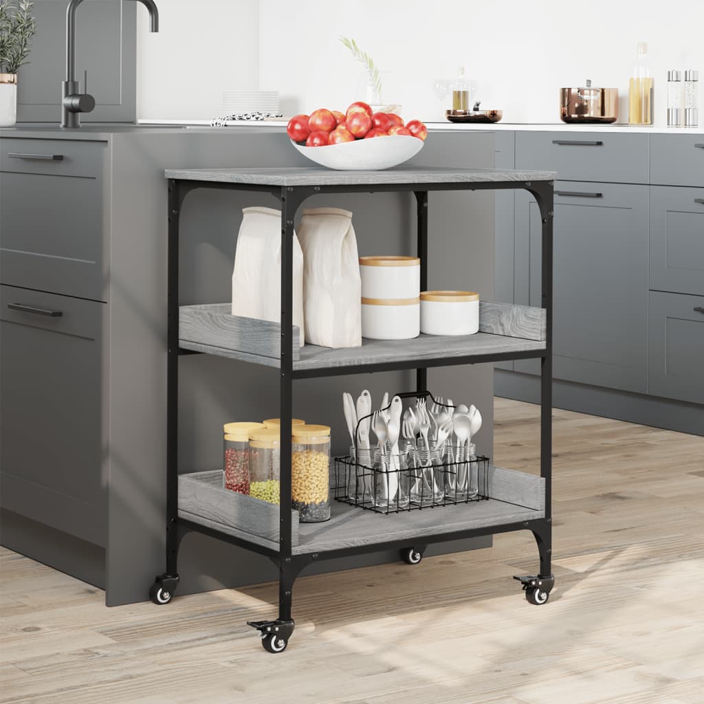 Carrello da Cucina Grigio Sonoma 60x41x80,5cm Legno Multistrato - homemem39