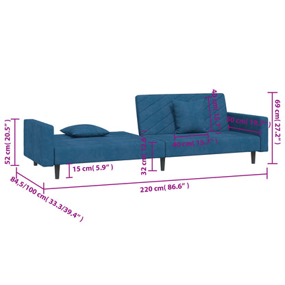 Divano Letto a 2 Posti con 2 Cuscini Blu in Velluto - homemem39