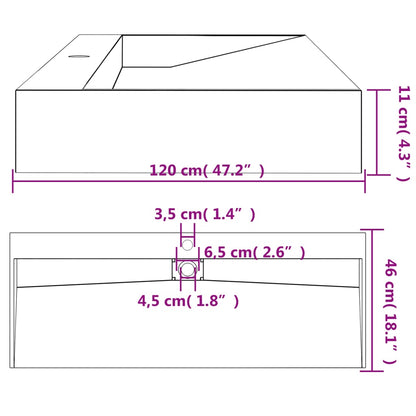 Lavandino 120x46x11 cm Blocco in Marmo/Minerale Antracite - homemem39