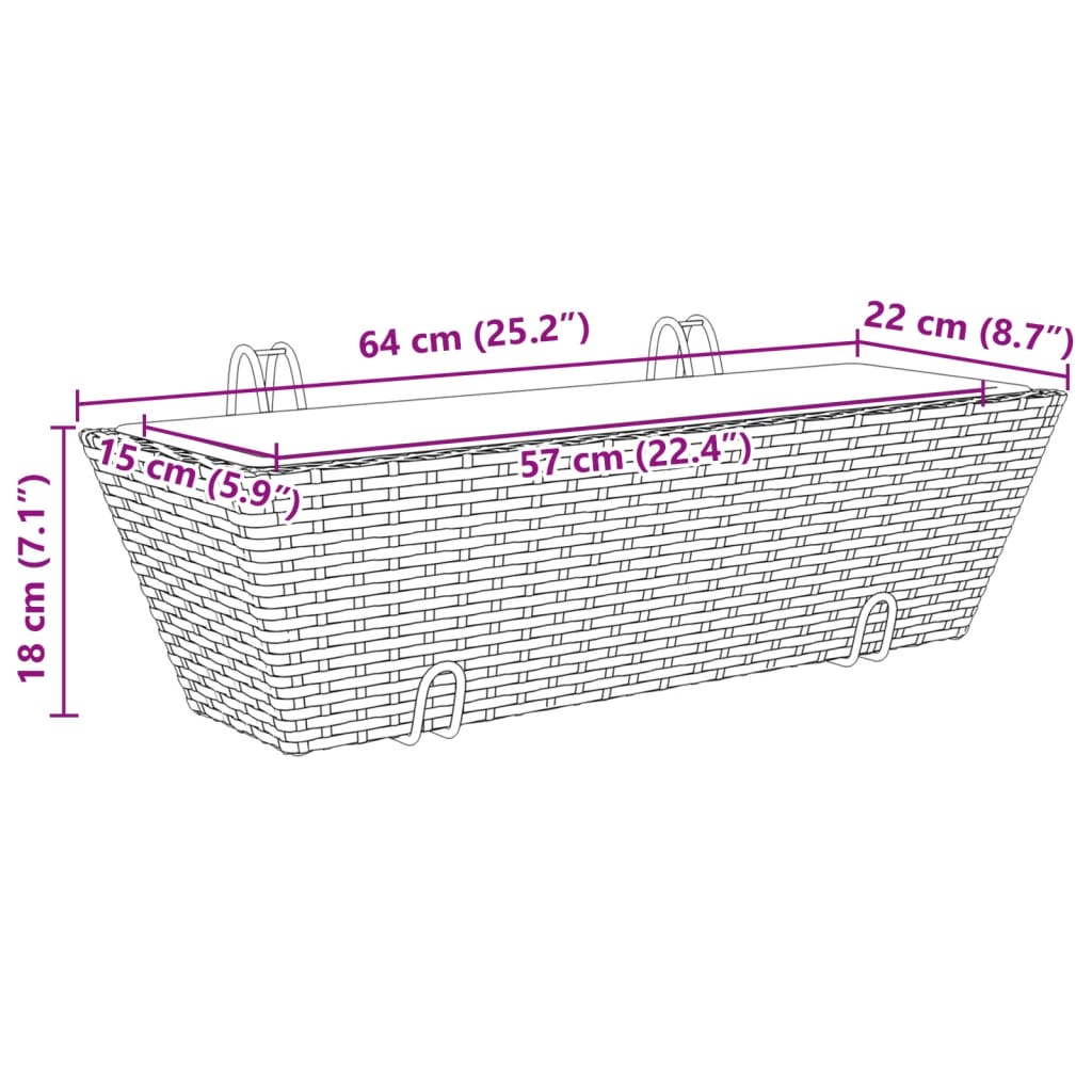 Fioriere con Ganci 2 pz Marroni in Polyrattan