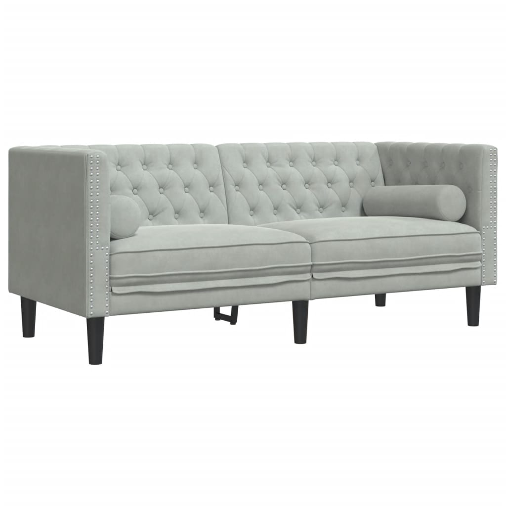 Divano Chesterfield con Rinforzi 2 Posti Grigio Chiaro Velluto - homemem39