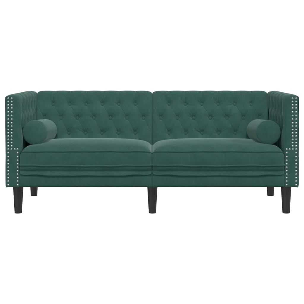 Divano Chesterfield con Rinforzi 2 Posti Verde Scuro in Velluto - homemem39