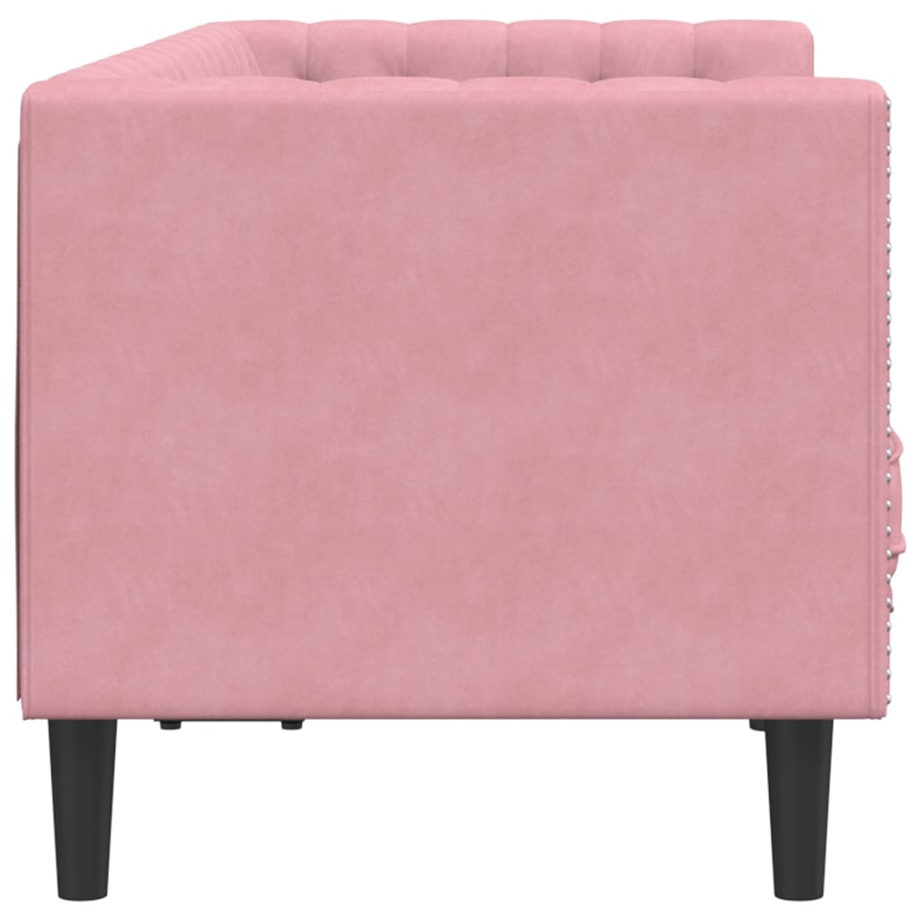 Divano Chesterfield con Rinforzi 2 Posti Rosa in Velluto