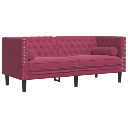 Divano Chesterfield con Rinforzi 2 Posti Rosso Vino in Velluto - homemem39