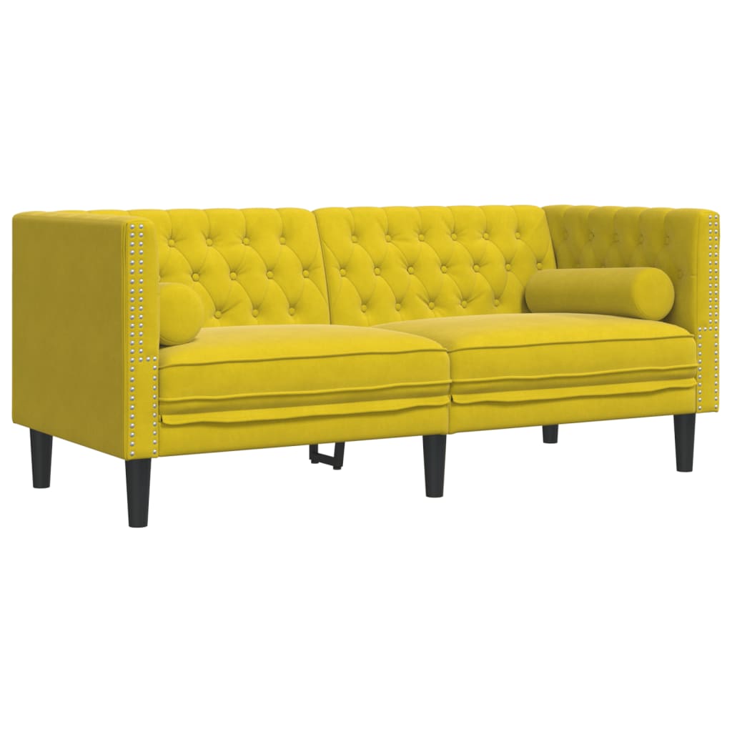 Divano Chesterfield con Rinforzi 2 Posti Giallo in Velluto