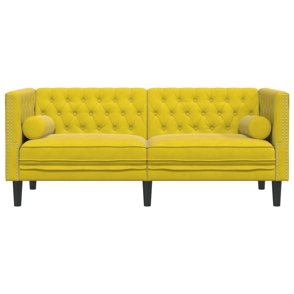 Divano Chesterfield con Rinforzi 2 Posti Giallo in Velluto