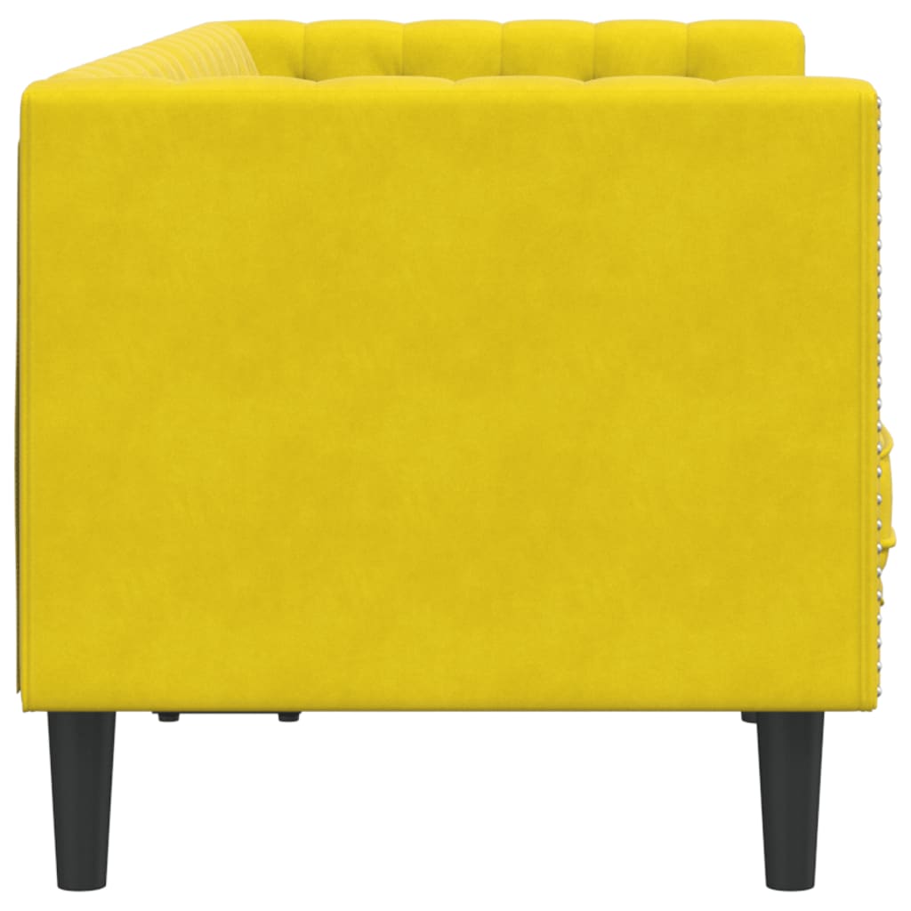 Divano Chesterfield con Rinforzi 2 Posti Giallo in Velluto