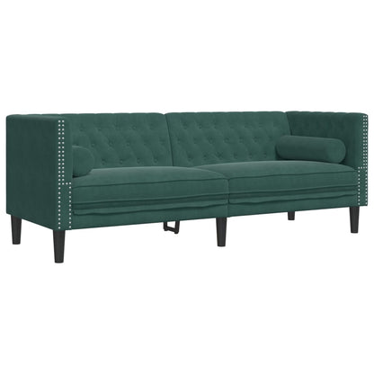 Divano Chesterfield con Rinforzi 3 Posti Verde Scuro in Velluto - homemem39