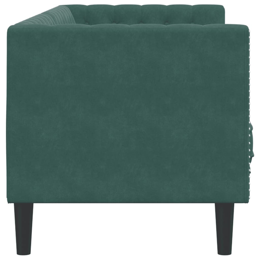 Divano Chesterfield con Rinforzi 3 Posti Verde Scuro in Velluto