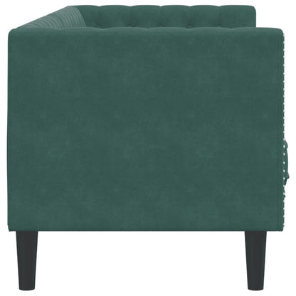 Divano Chesterfield con Rinforzi 3 Posti Verde Scuro in Velluto - homemem39