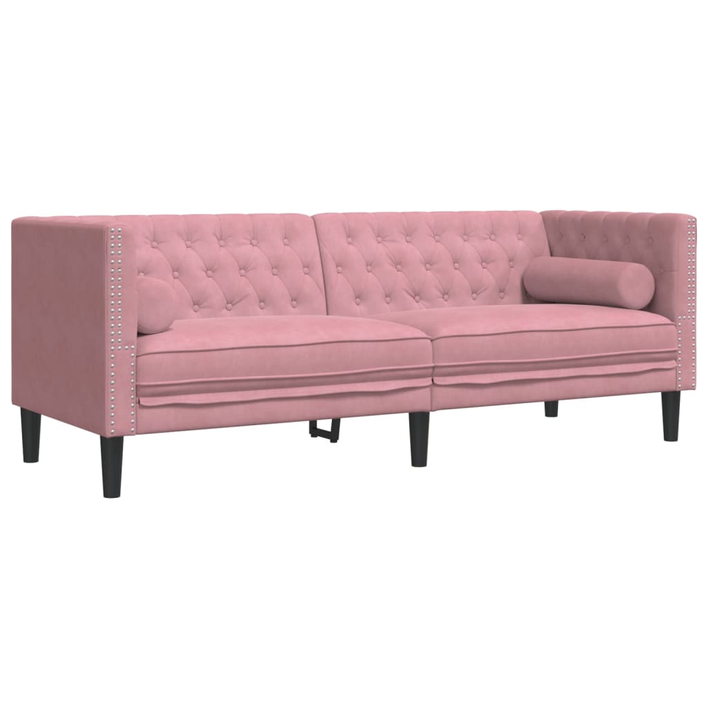 Divano Chesterfield con Rinforzi a 3 Posti Rosa in Velluto - homemem39