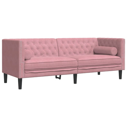 Divano Chesterfield con Rinforzi a 3 Posti Rosa in Velluto