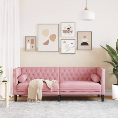 Divano Chesterfield con Rinforzi a 3 Posti Rosa in Velluto