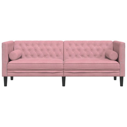 Divano Chesterfield con Rinforzi a 3 Posti Rosa in Velluto