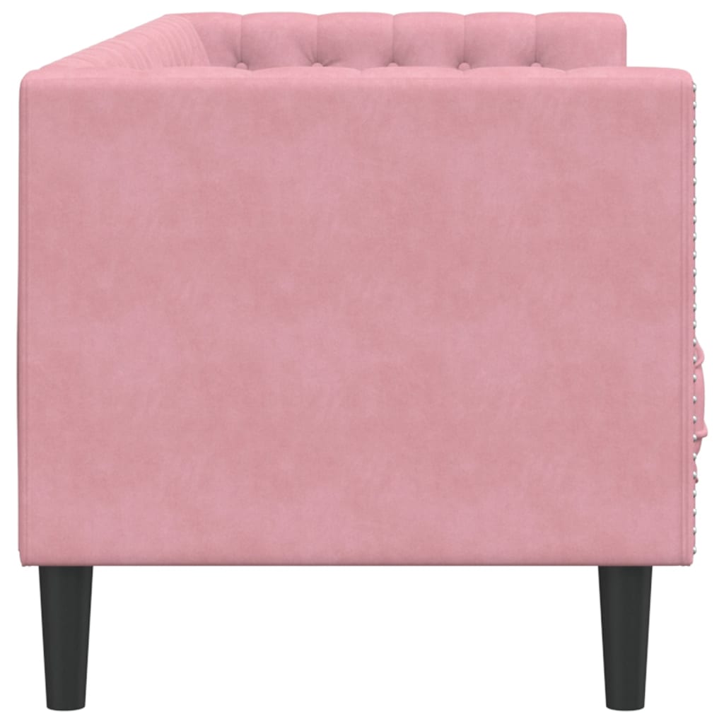 Divano Chesterfield con Rinforzi a 3 Posti Rosa in Velluto