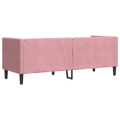 Divano Chesterfield con Rinforzi a 3 Posti Rosa in Velluto