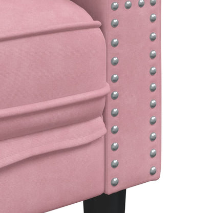 Divano Chesterfield con Rinforzi a 3 Posti Rosa in Velluto