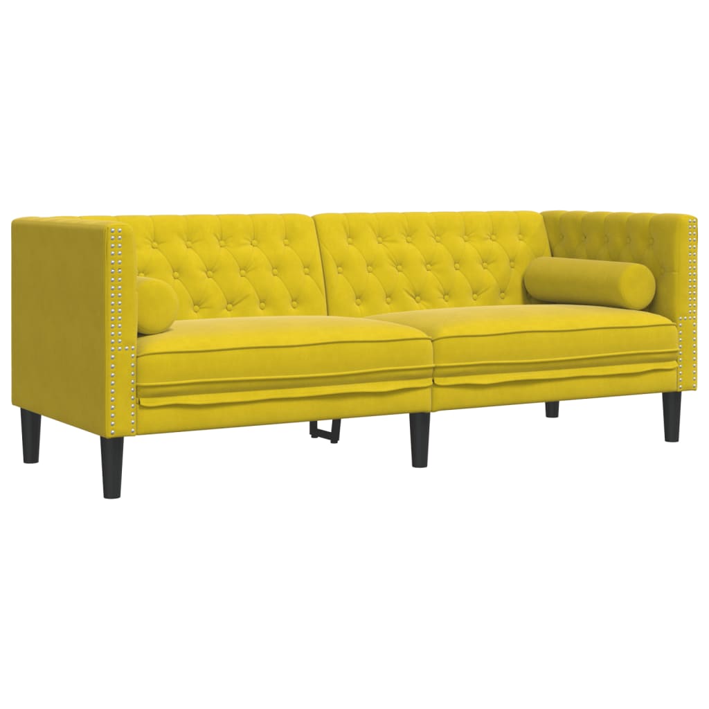 Divano Chesterfield con Rinforzi 3 Posti Giallo in Velluto - homemem39