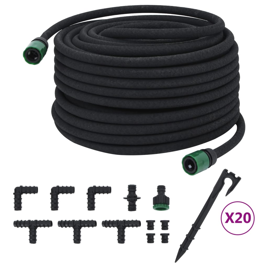 Tubo di Irrigazione da Giardino Nero 0,6" 50 m in Gomma - homemem39