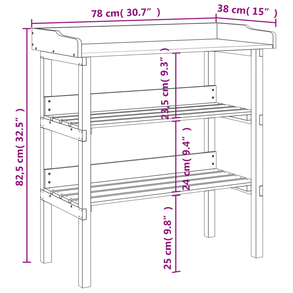 Tavolo Piante Ripiani Grigio 78x38x,82,5cm Legno Massello Abete - homemem39