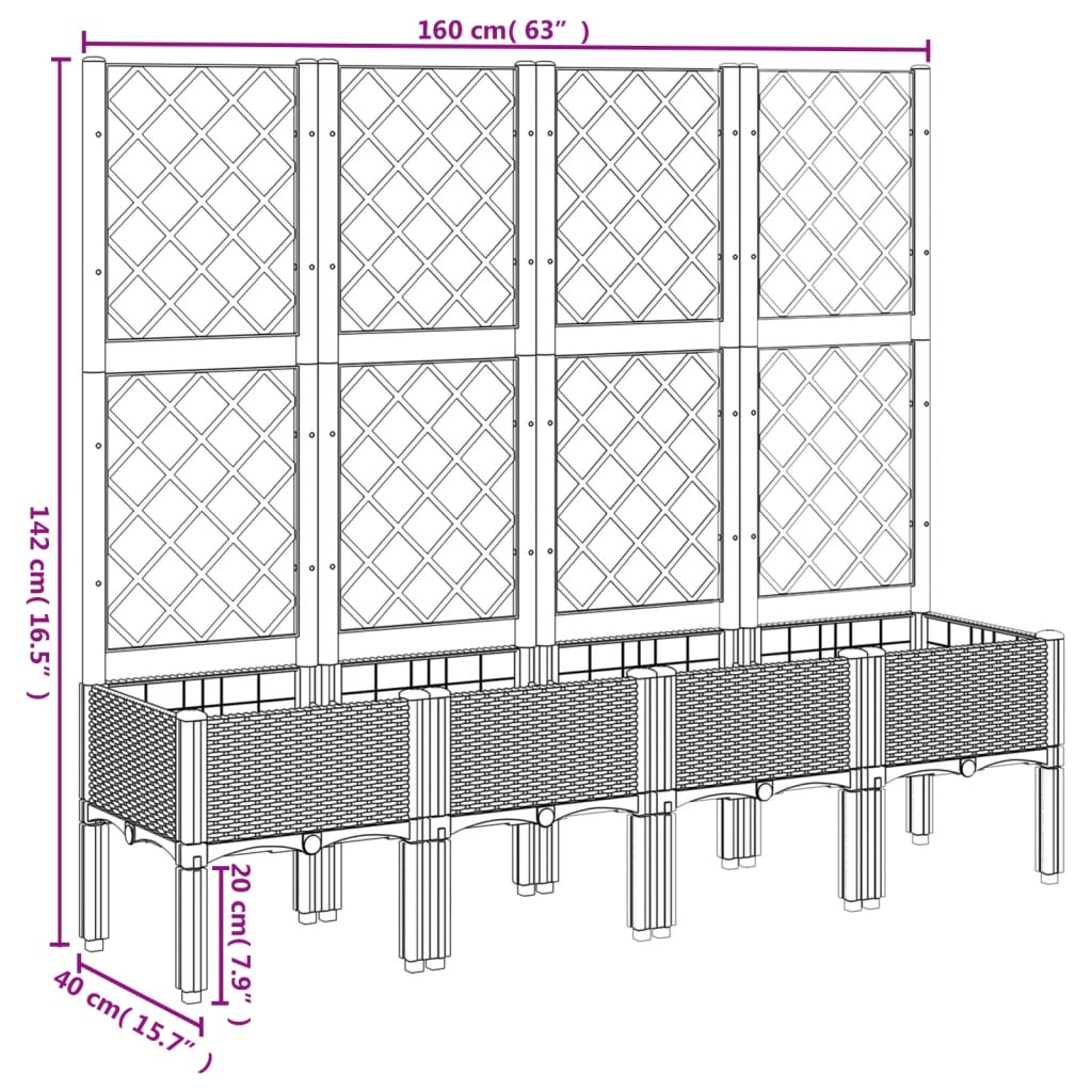 Fioriera da Giardino con Traliccio Nera 160x40x142 cm in PP - homemem39