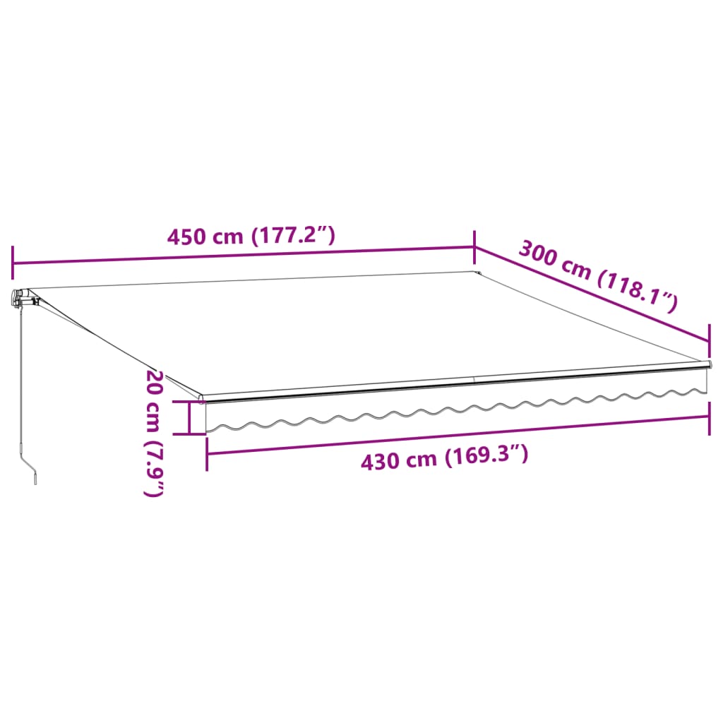 Tenda da Sole Retrattile Manuale con LED Bordò 450x300 cm