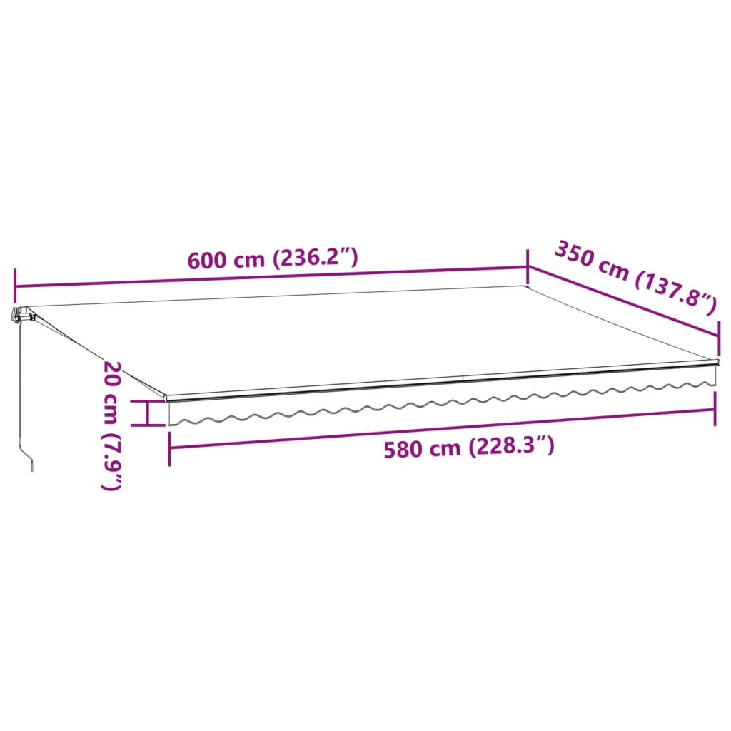 Tenda Retrattile Manuale con LED Antracite e Bianco 600x350 cm - homemem39