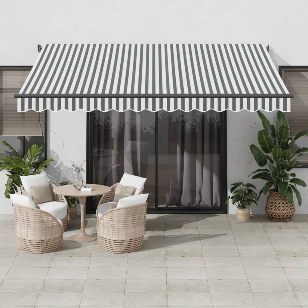 Tenda da Sole Retrattile Manuale Antracite e Bianco 400x350 cm - homemem39