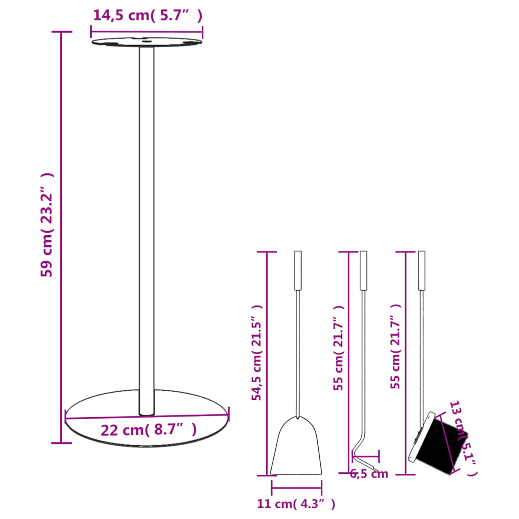 Set Attrezzi per Caminetto 4 pz 22x59 cm in Acciaio - homemem39