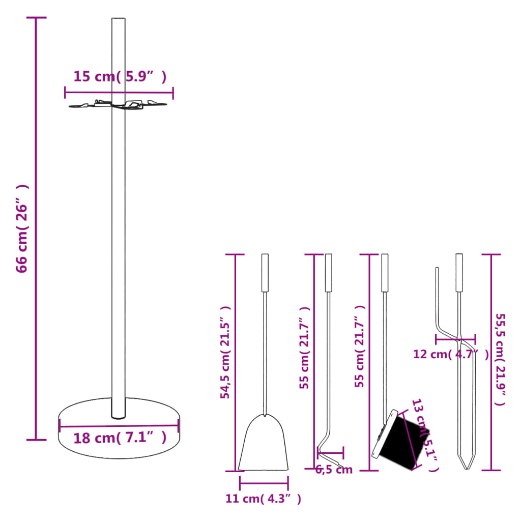 Set Attrezzi per Caminetto 5 pz 18x66 cm in Acciaio - homemem39