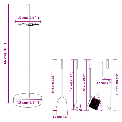 Set Attrezzi per Caminetto 5 pz 18x66 cm in Acciaio