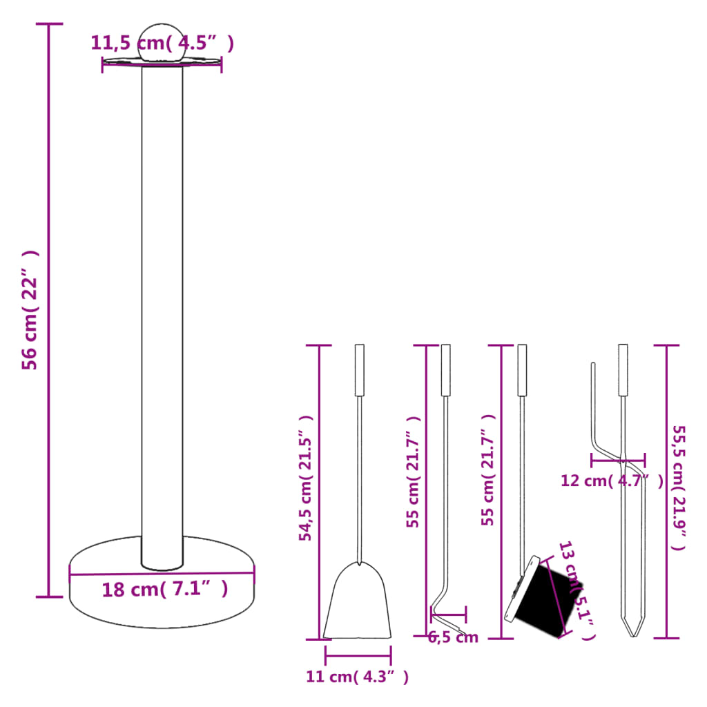 Set Attrezzi per Caminetto 5 pz 18x56 cm in Acciaio - homemem39