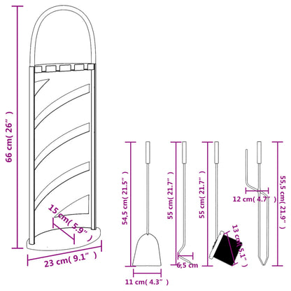 Set Attrezzi per Caminetto 5 pz 23x15x66 cm in Acciaio - homemem39