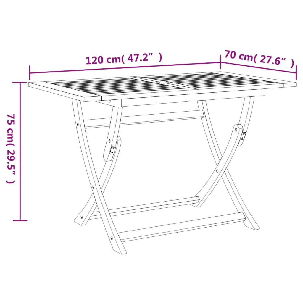 Tavolo da Giardino Pieghevole 120x70x75cm Legno Massello Acacia - homemem39