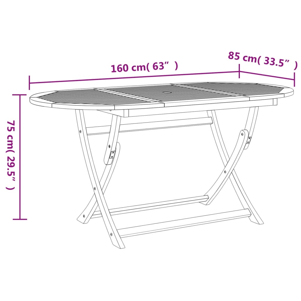 Tavolo da Giardino Pieghevole 160x85x75cm Legno Massello Acacia - homemem39