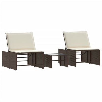 Lettini Prendisole 2 pz con Tavolino Marrone in Polyrattan - homemem39