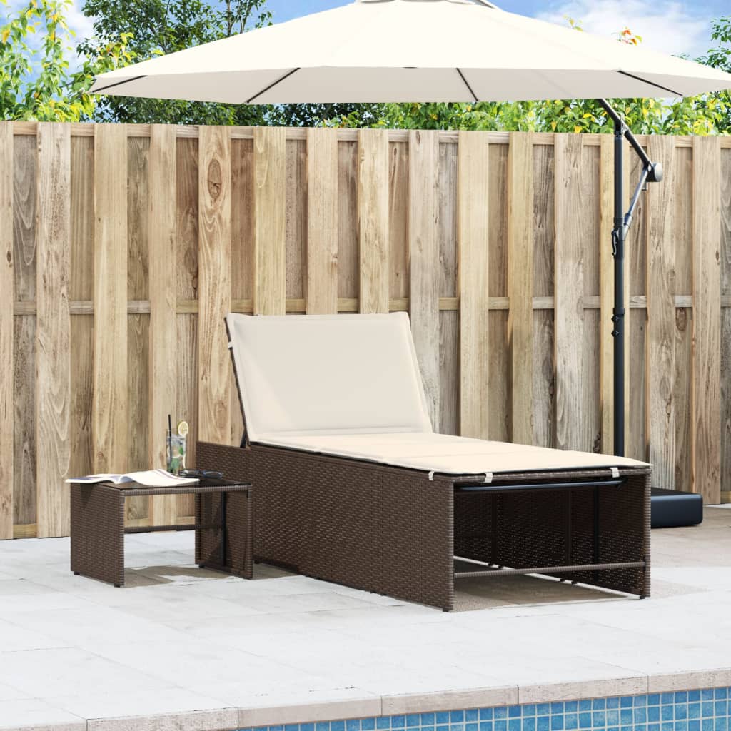 Lettini Prendisole 2 pz con Tavolino Marrone in Polyrattan - homemem39