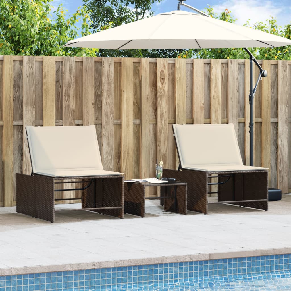 Lettini Prendisole 2 pz con Tavolino Marrone in Polyrattan - homemem39