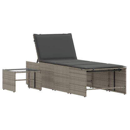 Lettini Prendisole 2 pz con Tavolino Grigio in Polyrattan - homemem39