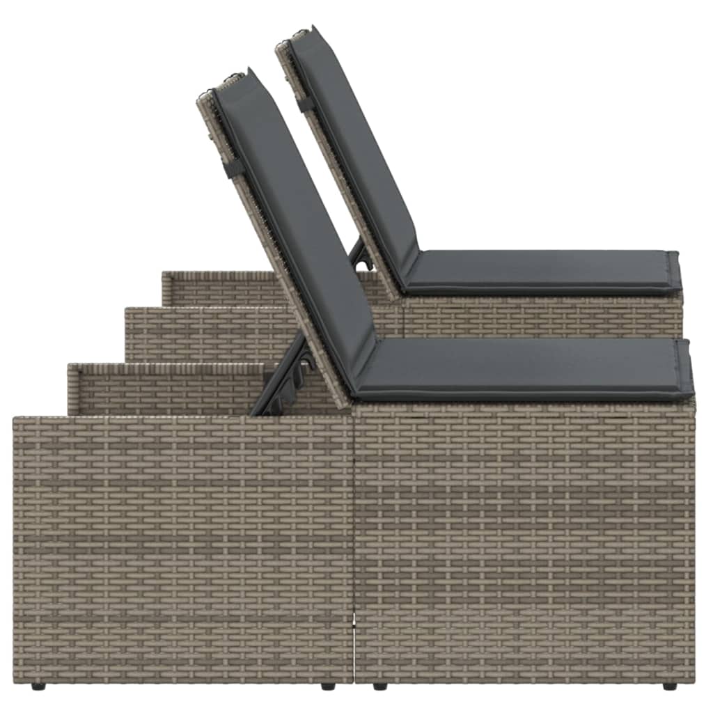 Lettini Prendisole 2 pz con Tavolino Grigio in Polyrattan - homemem39