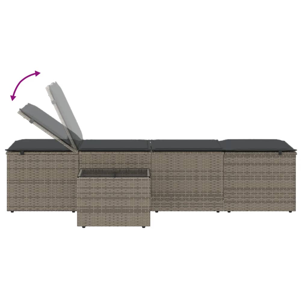 Lettini Prendisole 2 pz con Tavolino Grigio in Polyrattan - homemem39