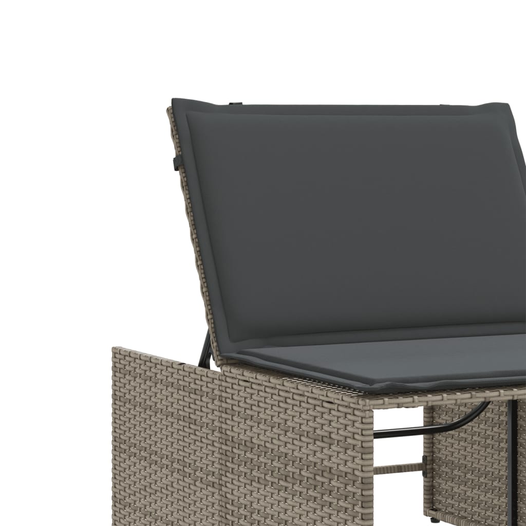 Lettini Prendisole 2 pz con Tavolino Grigio in Polyrattan - homemem39