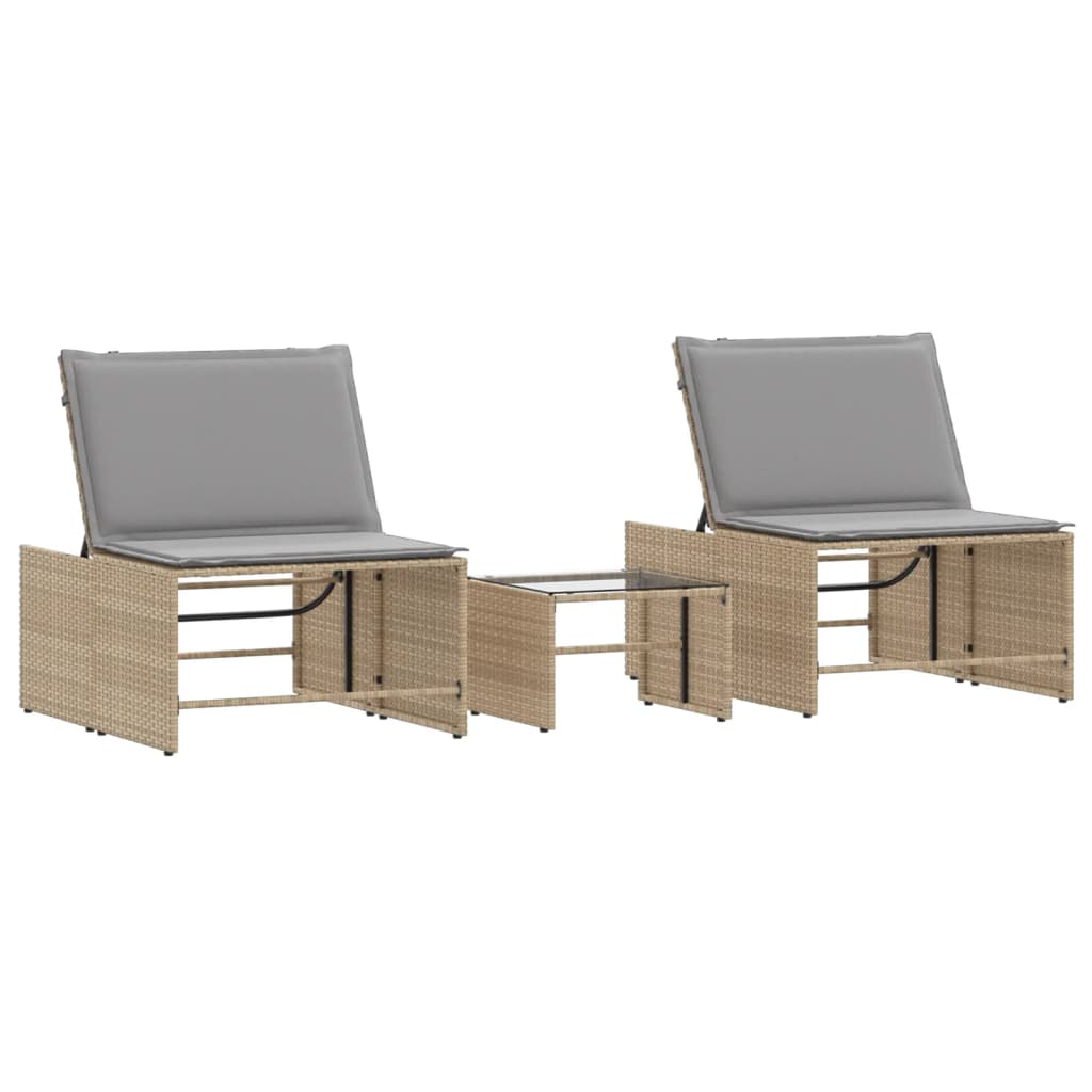 Lettini Prendisole 2 pz con Tavolino Beige in Polyrattan - homemem39