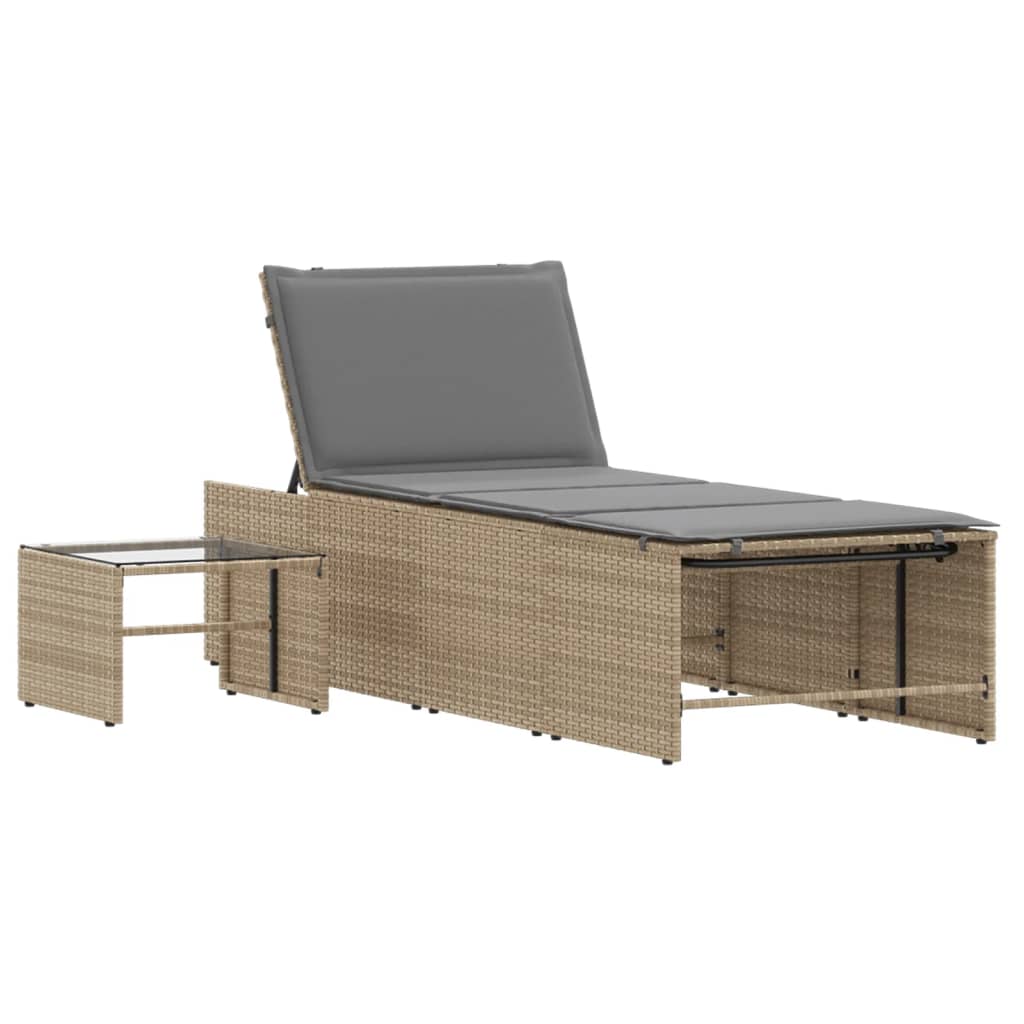 Lettini Prendisole 2 pz con Tavolino Beige in Polyrattan - homemem39