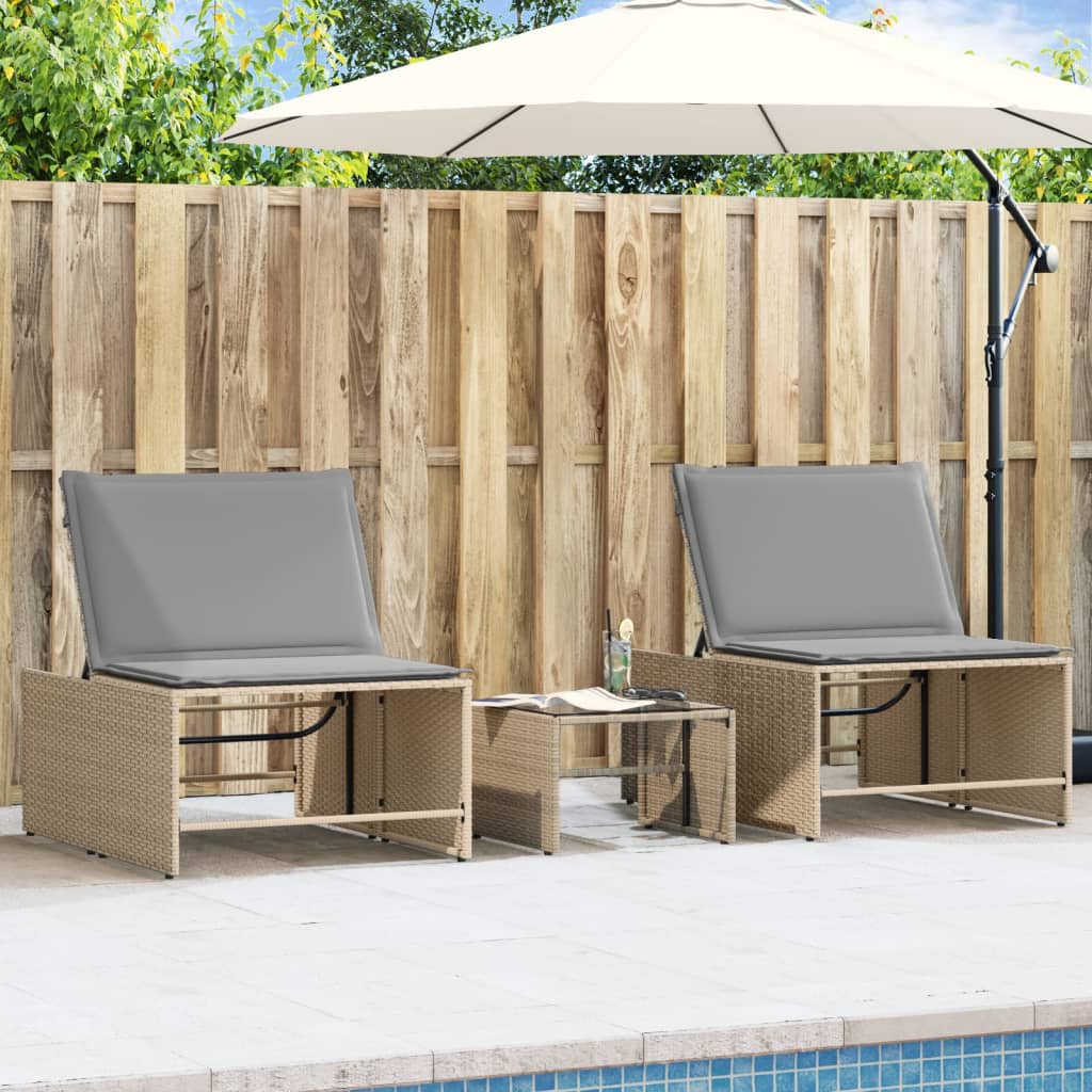 Lettini Prendisole 2 pz con Tavolino Beige in Polyrattan - homemem39